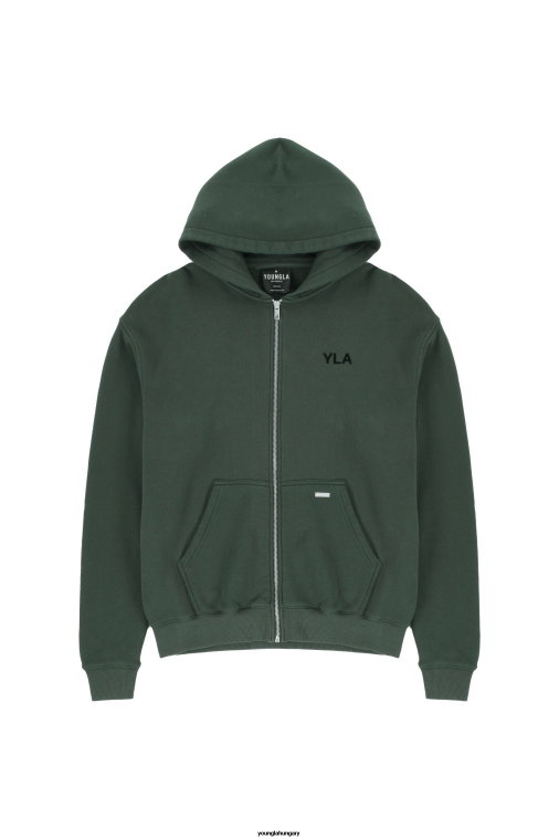 YoungLA ruházat férfiak erdőzöld mosás 515-ös monarch cipzáras kapucnis pulcsi BJH2B791