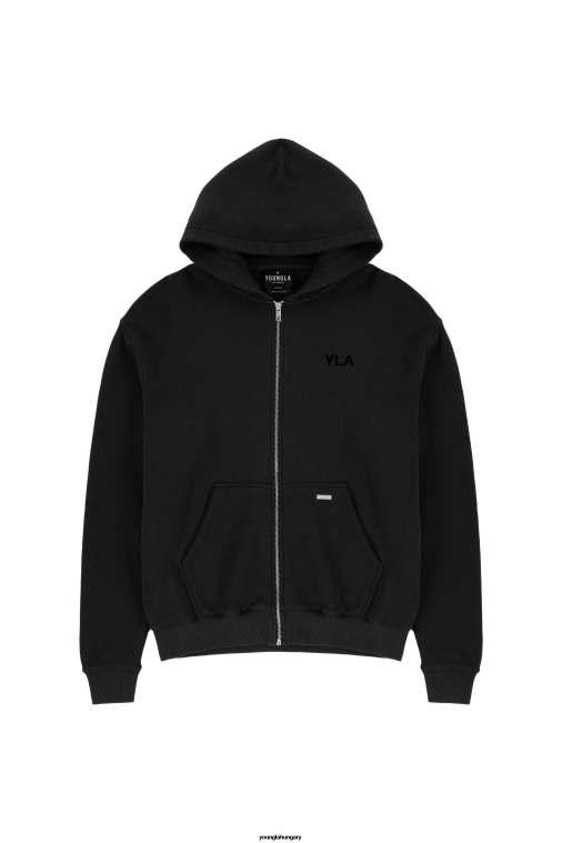 YoungLA ruházat férfiak fekete mosás 515-ös monarch cipzáras kapucnis pulcsi BJH2B789