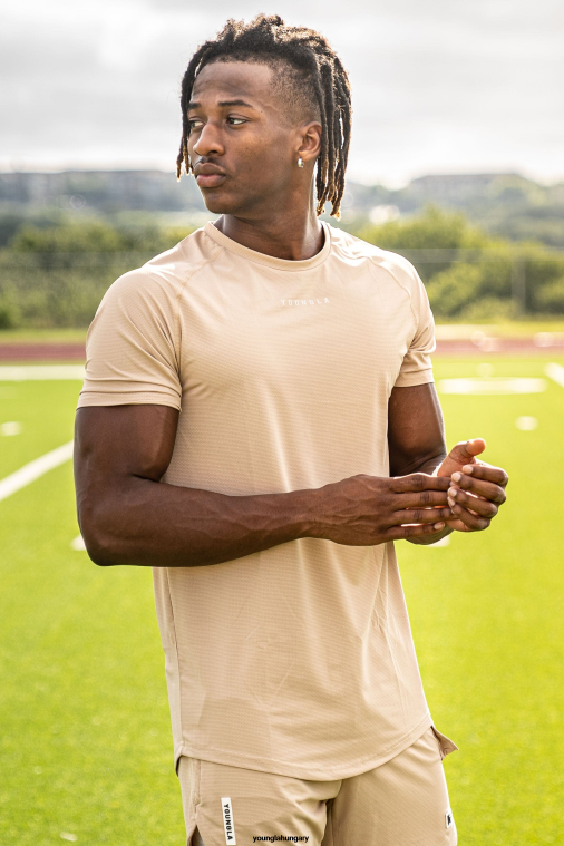 YoungLA ruházat férfiak bézs 440-es teljesítményvonalú rövid ujjú ingek BJH2B437