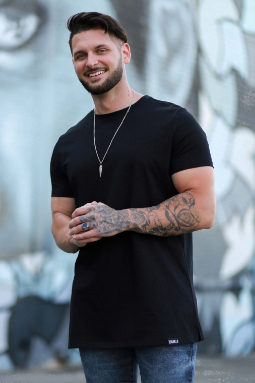 YoungLA ruházat férfiak fekete 411 tökéletes póló - egyenes alsó BJH2B188