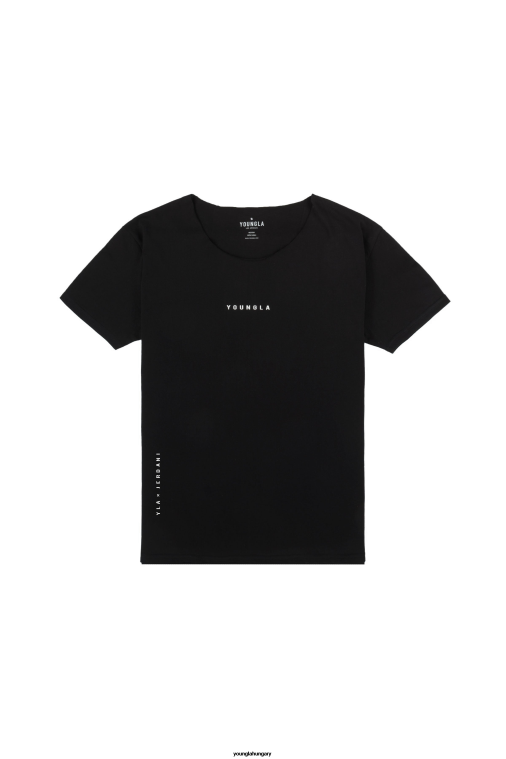 YoungLA ruházat férfiak fekete 447 széles nyakú nyers szabású póló BJH2B230