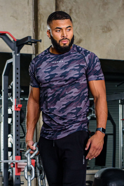 YoungLA ruházat férfiak fekete terepszínű 440-es teljesítményvonalú rövid ujjú ingek BJH2B436