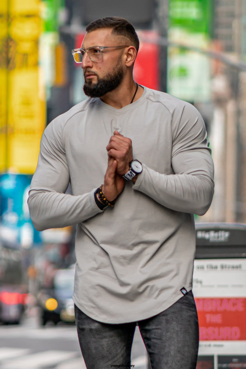 YoungLA ruházat férfiak szürke 410 tökéletes raglán hosszú ujjú ing BJH2B450