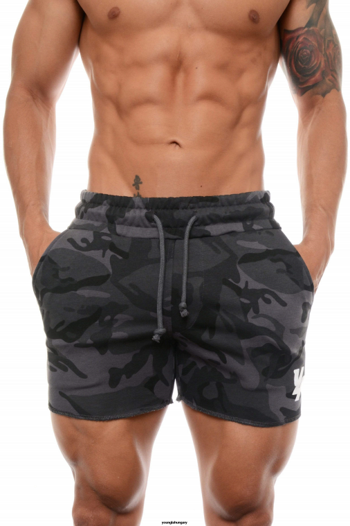 YoungLA ruházat férfiak camo fekete 102 testépítő francia frottír rövidnadrág BJH2B648