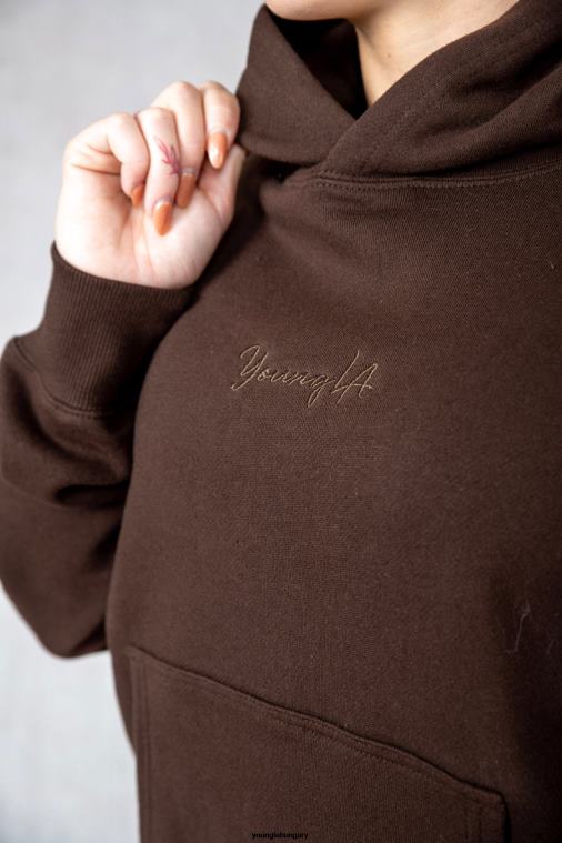 YoungLA ruházat nők barna w502 kapcsos kapucnis pulcsi BJH2B1192