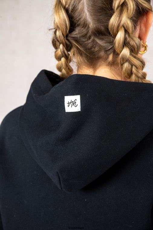 YoungLA ruházat nők fekete w502 kapcsos kapucnis pulcsi BJH2B1190