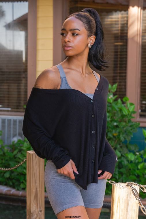 YoungLA ruházat nők éjfekete w415 kávézós kardigán BJH2B1194