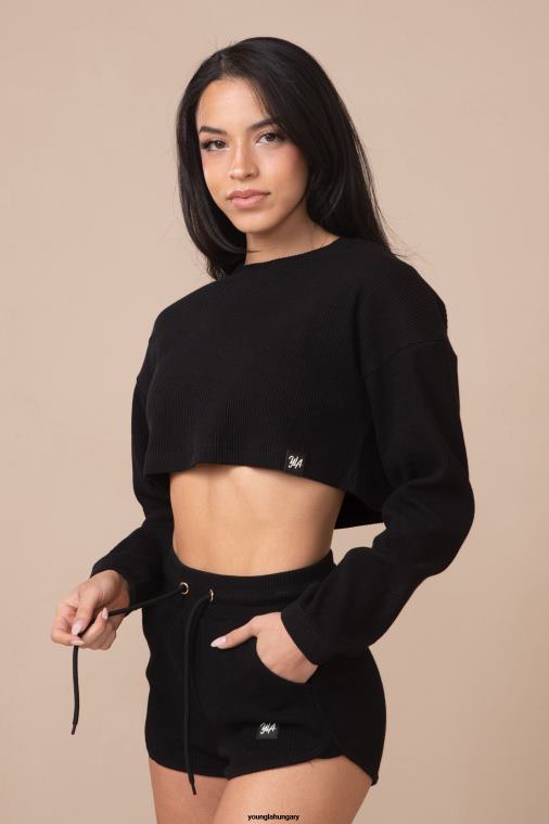 YoungLA ruházat nők fekete w413 barackos, rövidített hosszú ujjú BJH2B1070