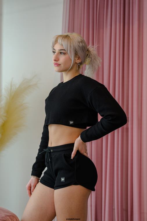 YoungLA ruházat nők fekete w413 barackos, rövidített hosszú ujjú BJH2B1070