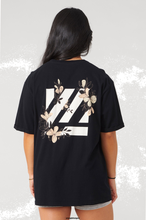 YoungLA ruházat nők fekete w424 blokk nagyméretű póló BJH2B1081