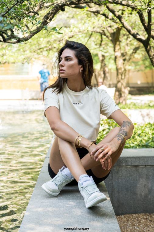 YoungLA ruházat nők pisztácia zöld w403 létrehozott vágott póló BJH2B1026