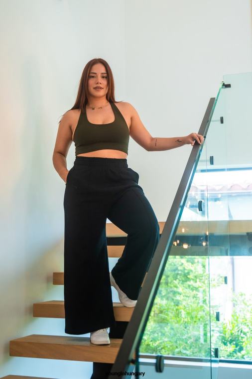 YoungLA ruházat nők fekete w201 széles szárú polár nadrág BJH2B1145